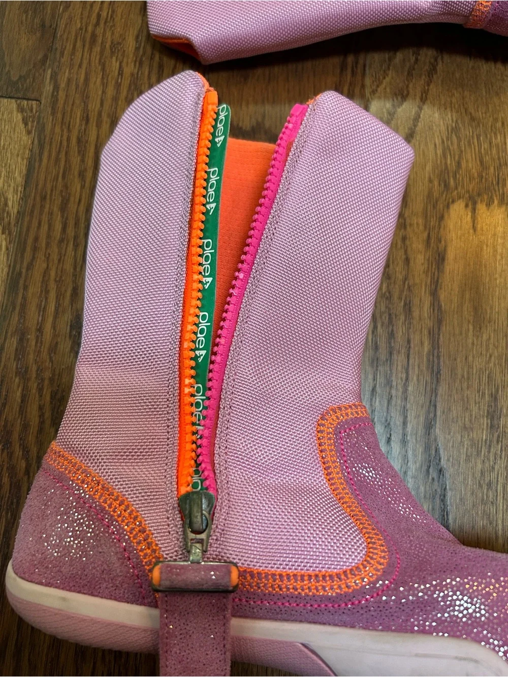 PLAE Camille Pink and Orange Glitter Boots Size 1